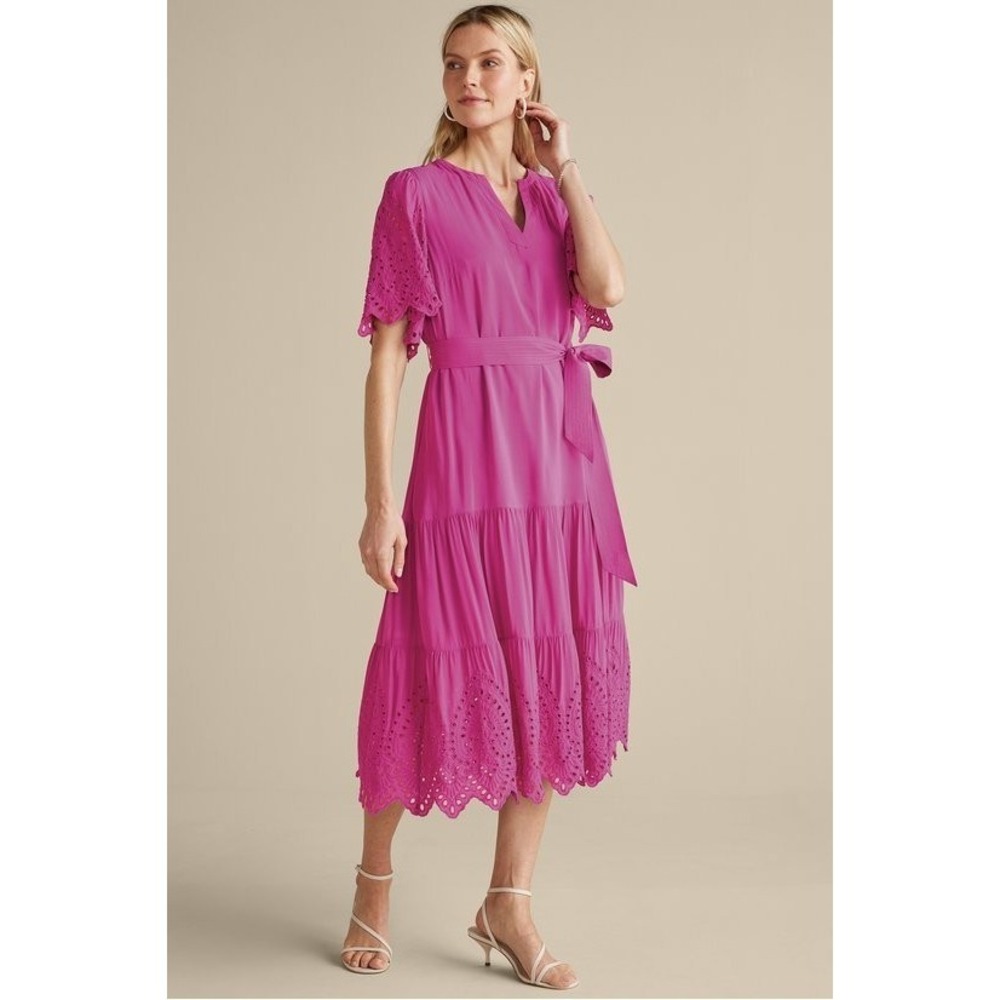Soft Surroundings Verena Eyelet‎ Midi Dress Orchid Pink Belted Boho M NWT $150